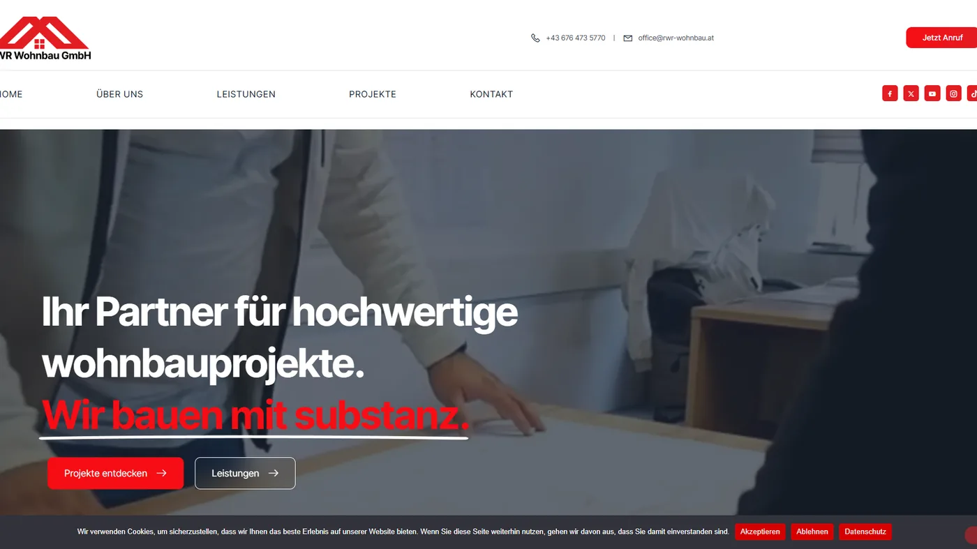 Webfaqe për kompaninë e ndërtimit RWR Wohnbau, ndërtuar nga Innovio Studio